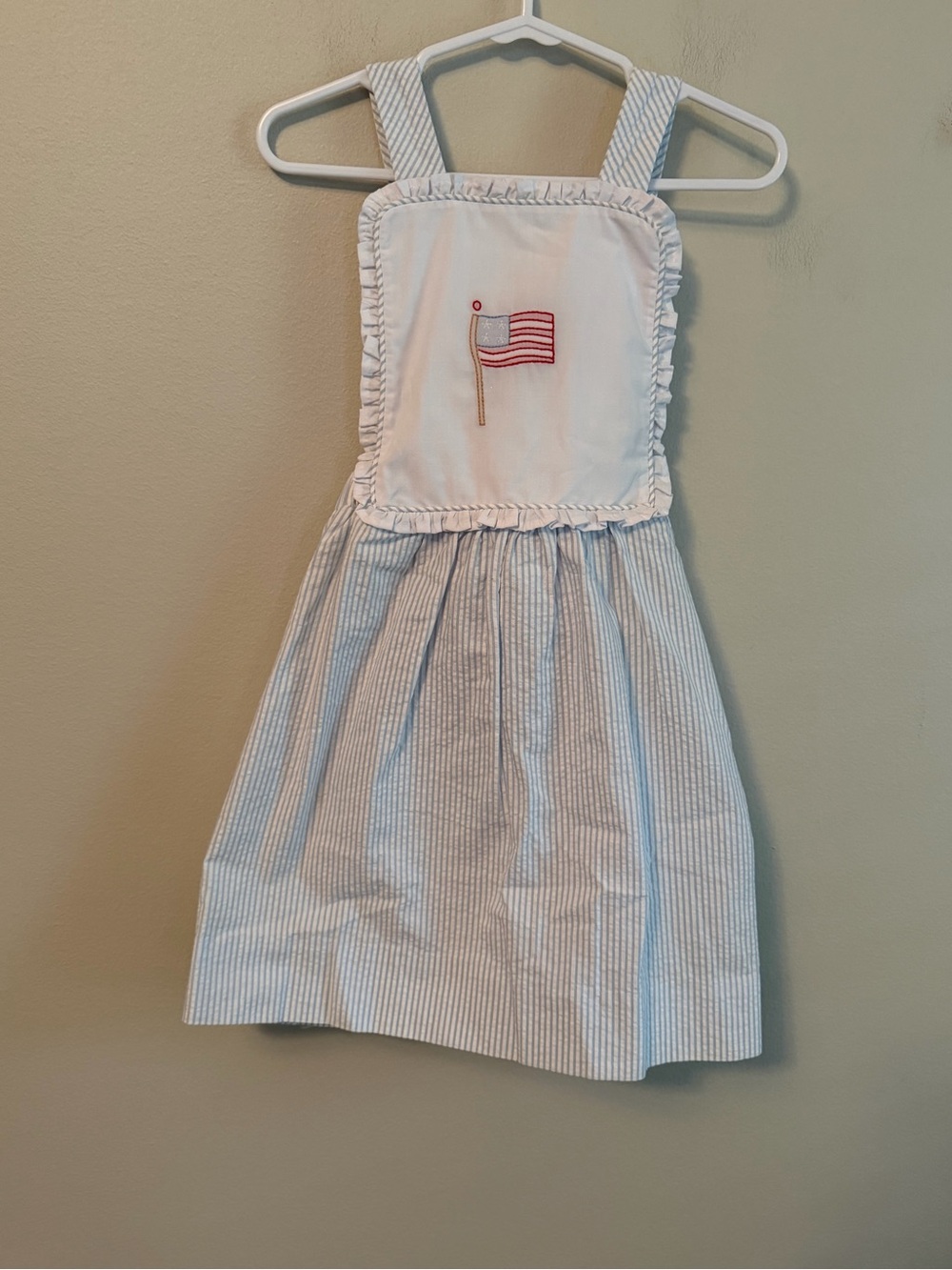 Little English Seersucker Flag Pinafore Dress - Blue & White